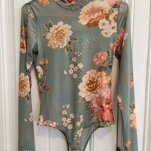 Guess Sheer Sage Green Floral Bodysuit